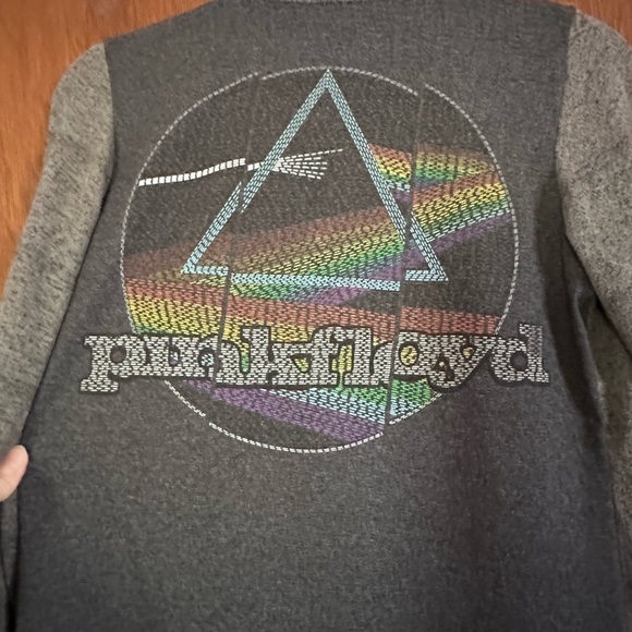 Pink Floyd up cycle cardigan fuzzy grey stripe handmade prisms rainbow - Picture 4 of 4